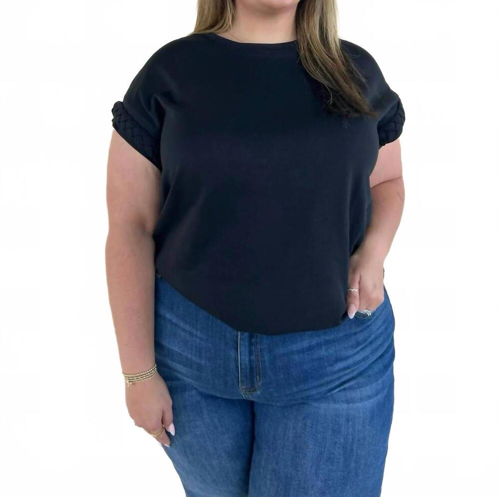 NEW ENTRO sylvie round neck cap sleeve top - plus in black